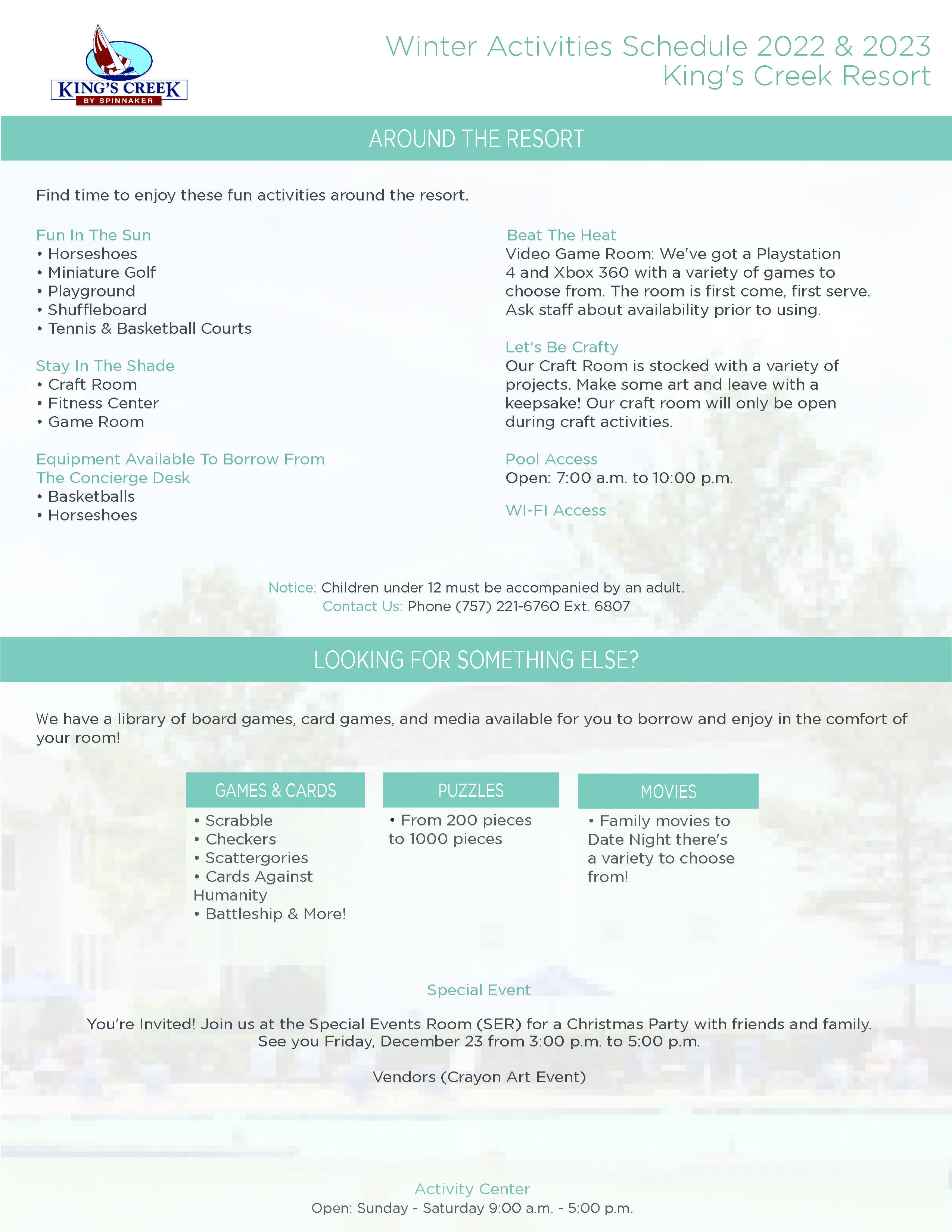 Kings Creek Activities Schedule Page 1