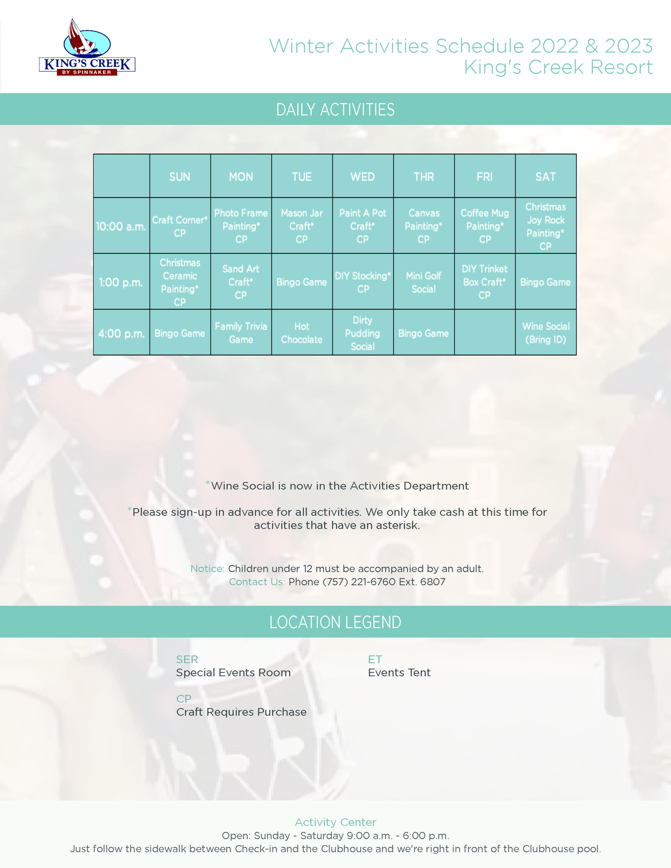 Kings Creek Activities Schedule Page 2